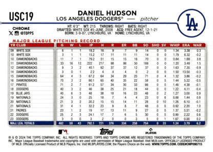 Daniel Hudson 2024 Topps Chrome Fuchsia Refractor 125/399 USC19 - Collector Store LLC