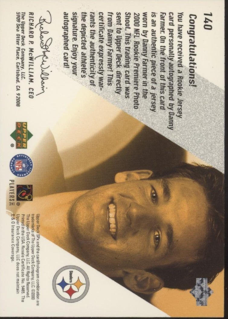 Danny Farmer 2000 Upper Deck SPX Swatch Auto 0077/2000 #140 - Collector Store LLC