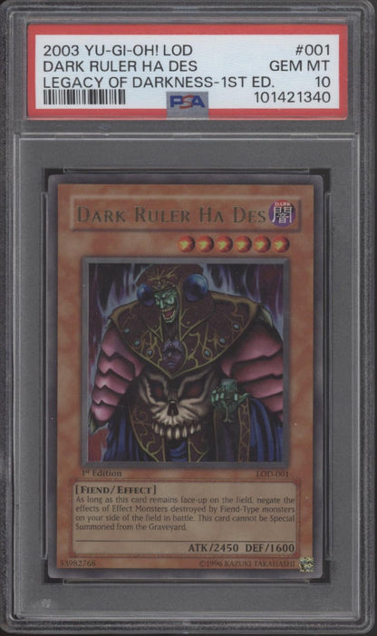 Dark Ruler Ha Des Yu - Gi - Oh! Legacy of Darkness 1st Edition #001 PSA 10 - Collector Store LLC