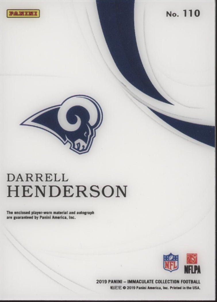 Darrell Henderson 2019 Panini Immaculate Collection Swatch RC Auto 38/99 #110 - Collector Store LLC