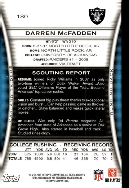 Darren McFadden 2008 Bowman RC #180 - Collector Store LLC