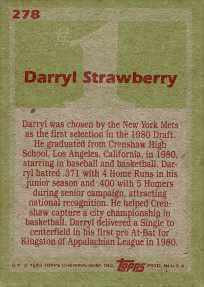 Darryl Strawberry 1985 Topps 1 Draft Pick 278 1 - Collector Store LLC