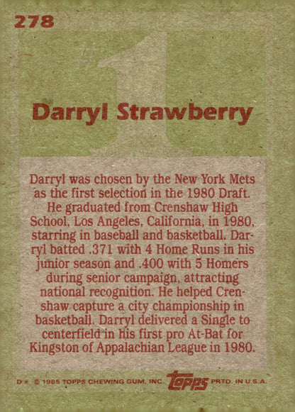 Darryl Strawberry 1985 Topps 1 Draft Pick 278 4 - Collector Store LLC