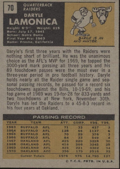 Daryle Lamonica 1971 Topps #70 Oakland Raiders EX - Collector Store LLC