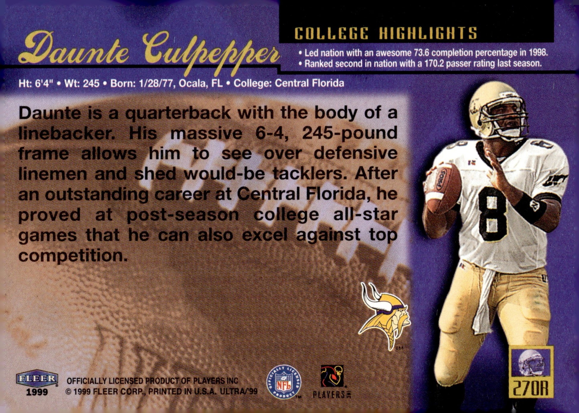 Daunte Culpepper 1999 Fleer Ultra RC #270A - Collector Store LLC