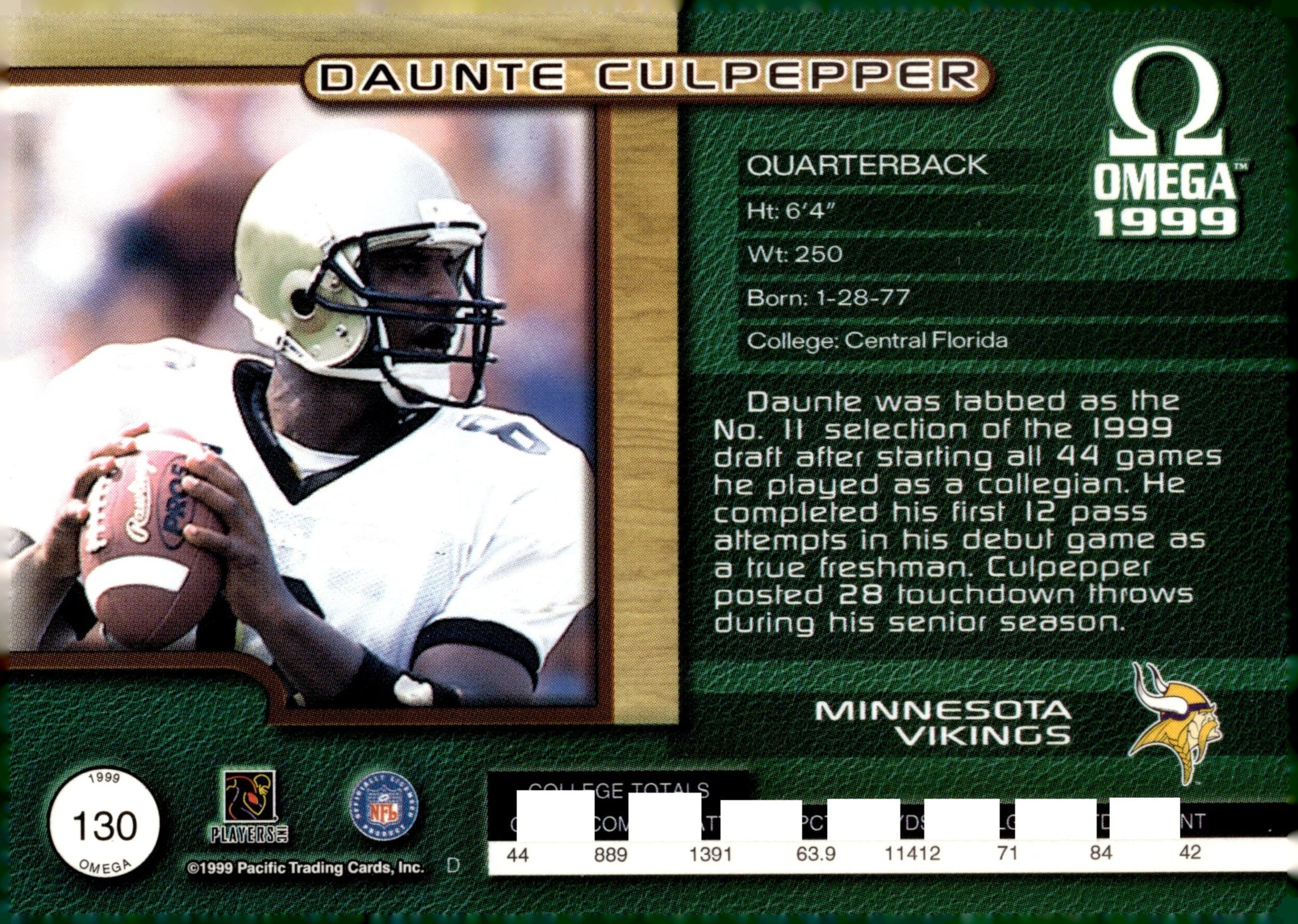 Daunte Culpepper 1999 Pacific Omega RC #130 - Collector Store LLC