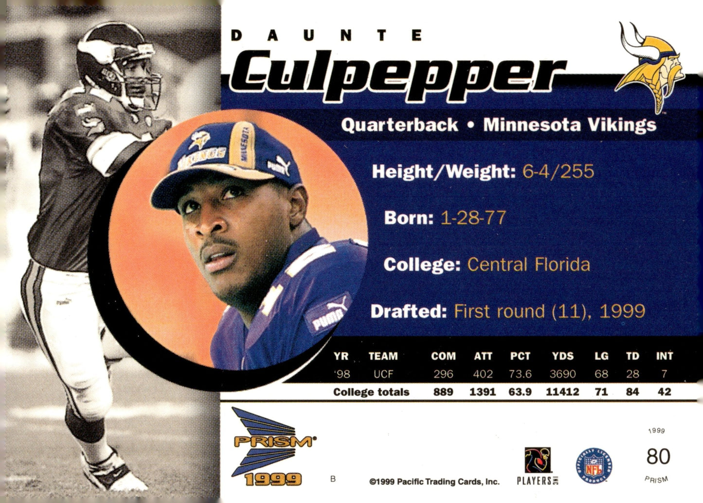 Daunte Culpepper 1999 Pacific Prism RC #80 - Collector Store LLC