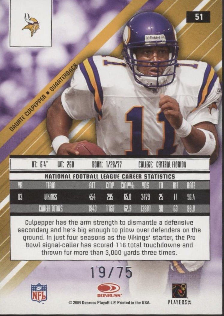 Daunte Culpepper 2004 Leaf Rookies & Stars Longevity 19/75 #51 - Collector Store LLC