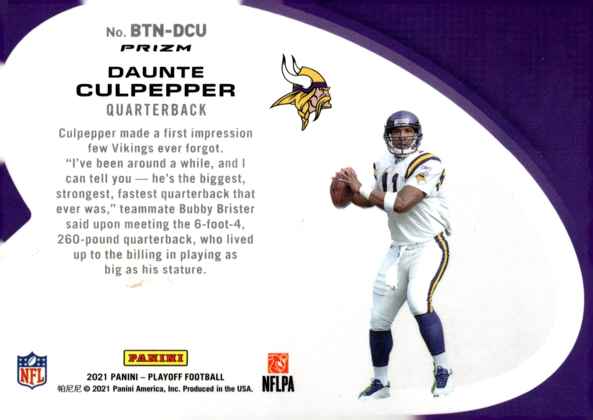 Daunte Culpepper 2021 Panini Playoff Behind the Numbers Purple Prizm #BTN - DCU - Collector Store LLC