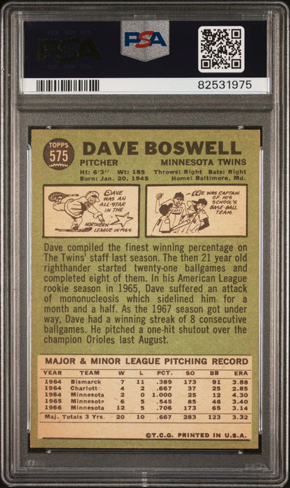 Dave Boswell 1967 Topps #575 PSA 6 - Collector Store LLC