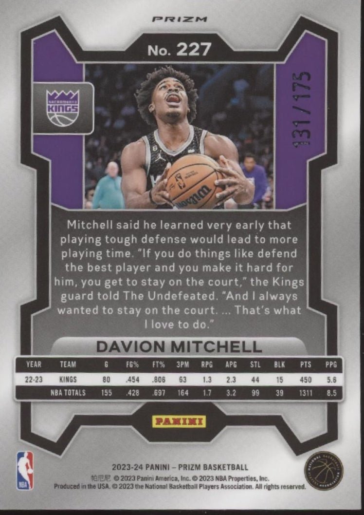 Davion Mitchell 2023 - 24 Panini Prizm White Prizm 131/175 #227 - Collector Store LLC