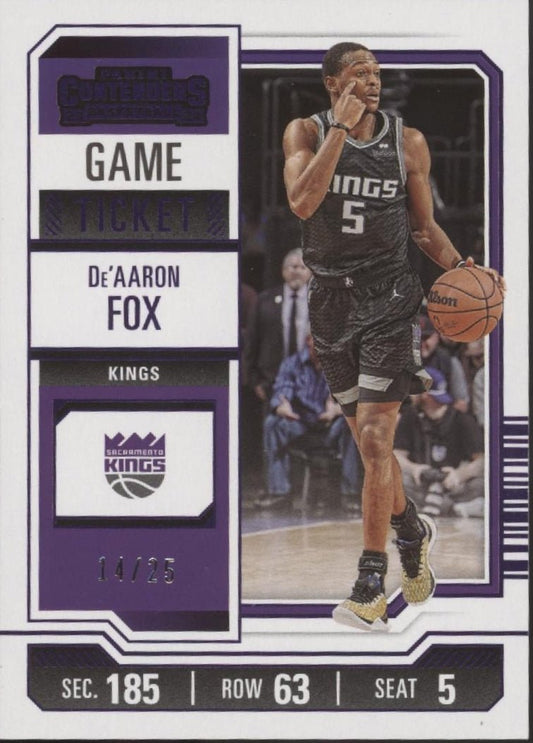 De'Aaron Fox 2023 - 24 Panini Contenders Game Ticket Purple 14/25 #40 - Collector Store LLC