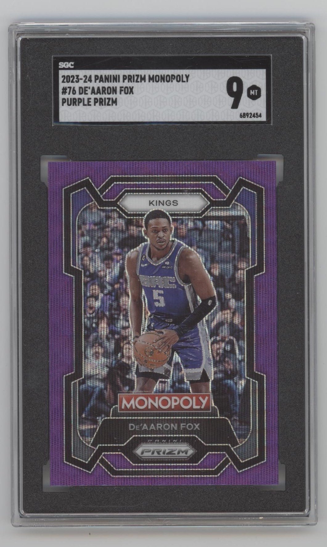 De'Aaron Fox 2023 - 24 Panini Prizm Monopoly Purple Prizm #76 SGC 9 - Collector Store LLC