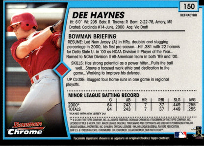 Dee Haynes 2001 Bowman Chrome Refractor RC #150 - Collector Store LLC