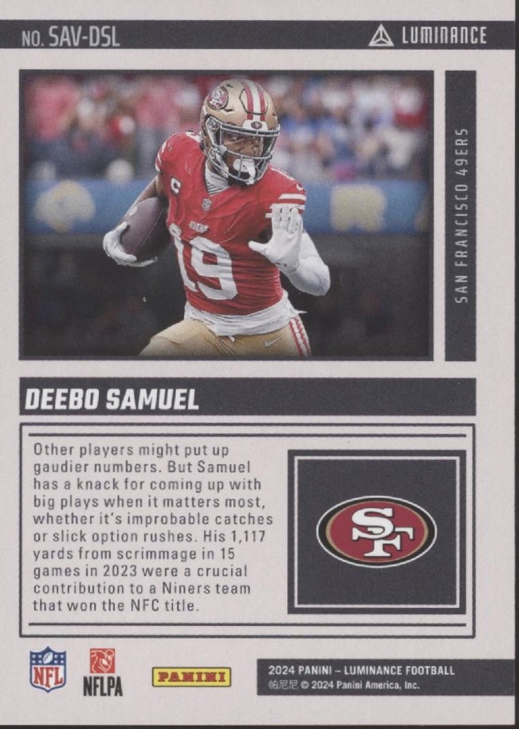 Deebo Samuel 2024 Panini Luminance Savage Blue 42/50 #SAV - DSL - Collector Store LLC