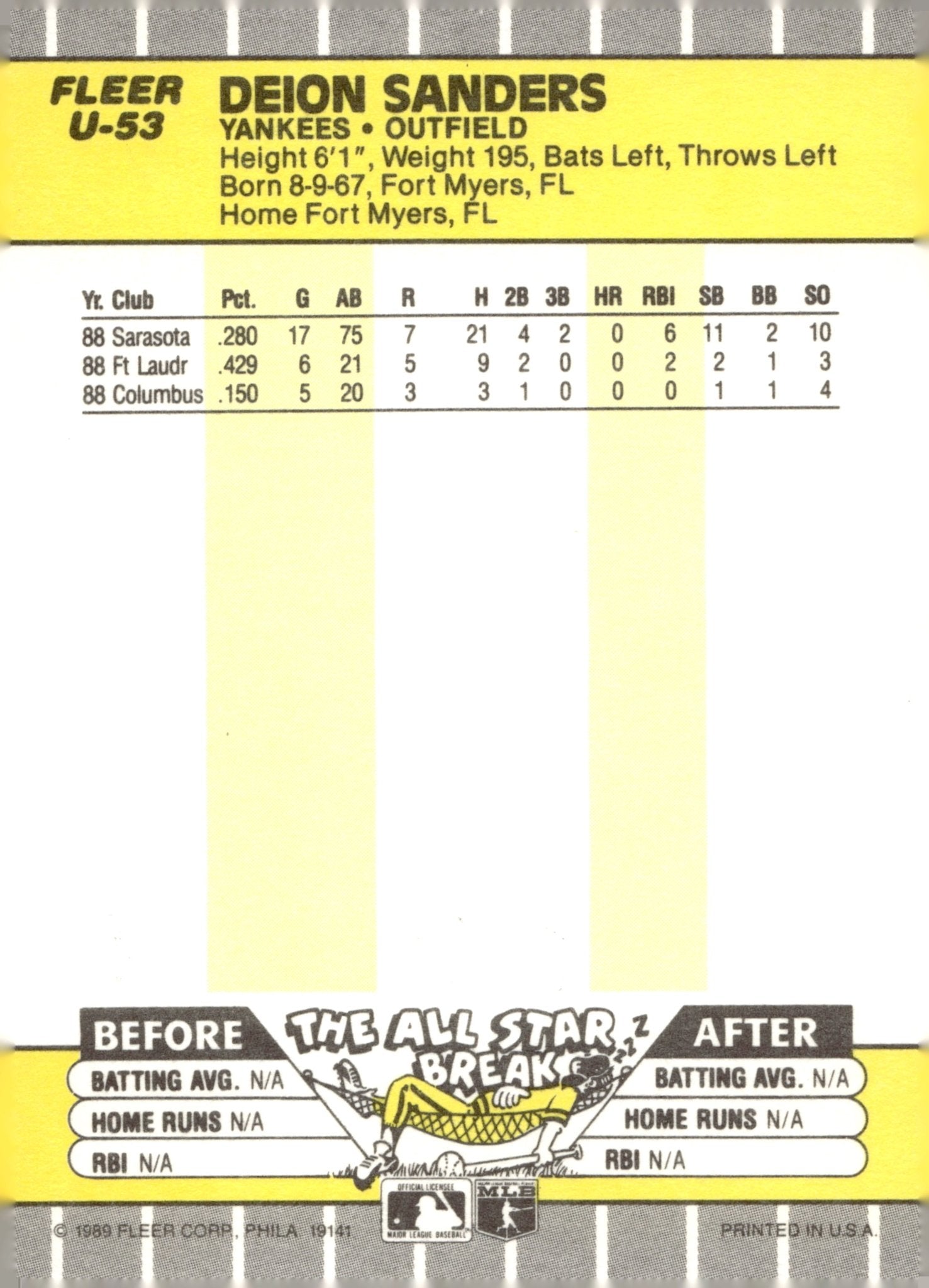 Deion Sanders 1989 Fleer Update #U - 53 #2 - Collector Store LLC