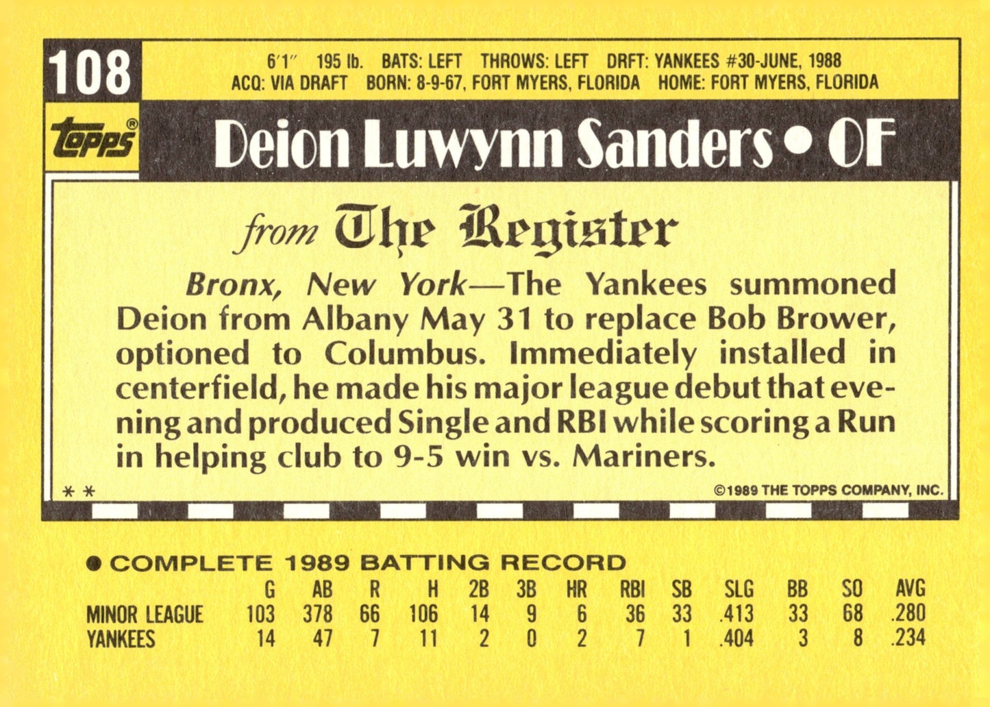 Deion Sanders 1989 Topps RC 108 1 - Collector Store LLC