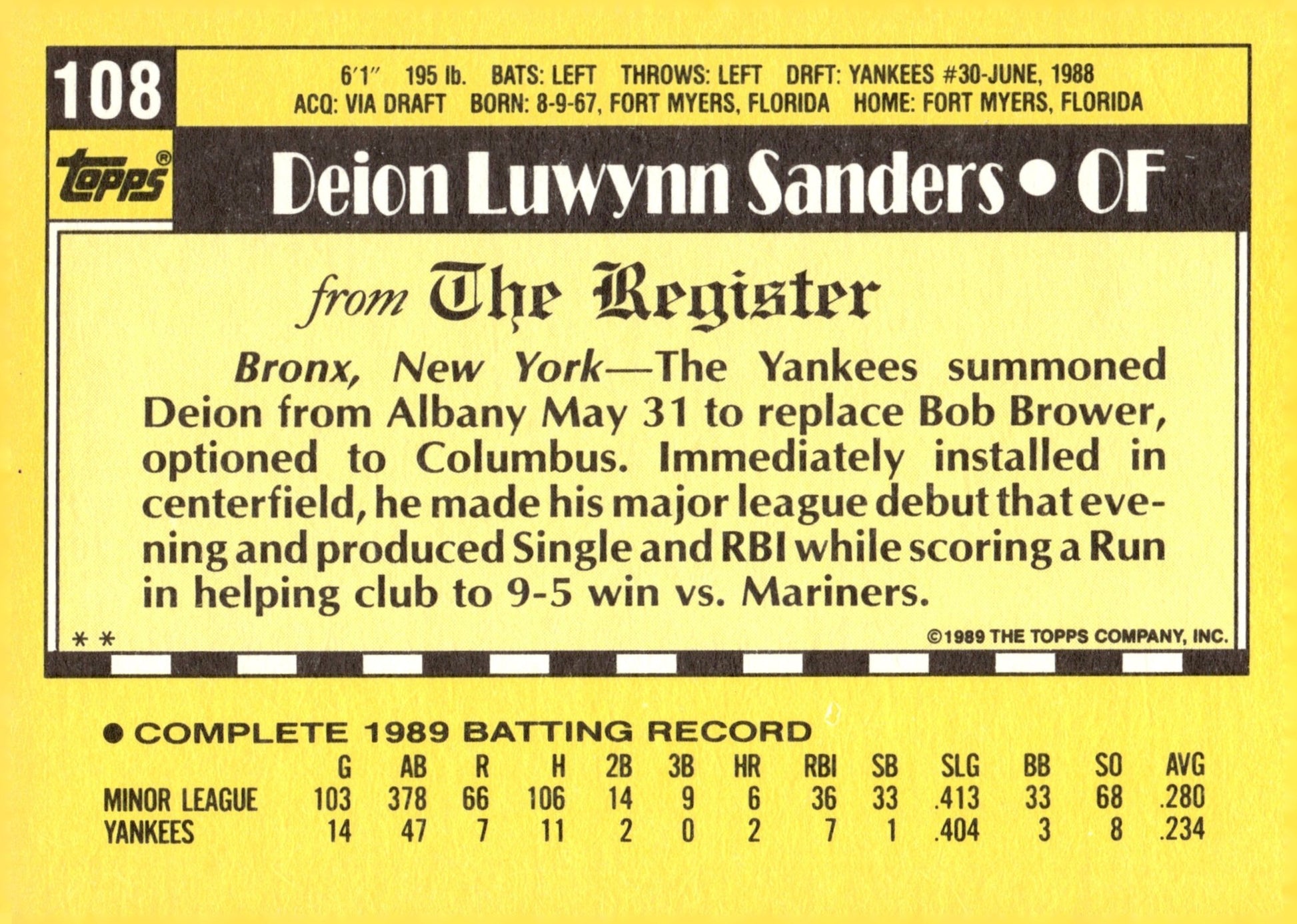 Deion Sanders 1989 Topps RC 108 2 - Collector Store LLC