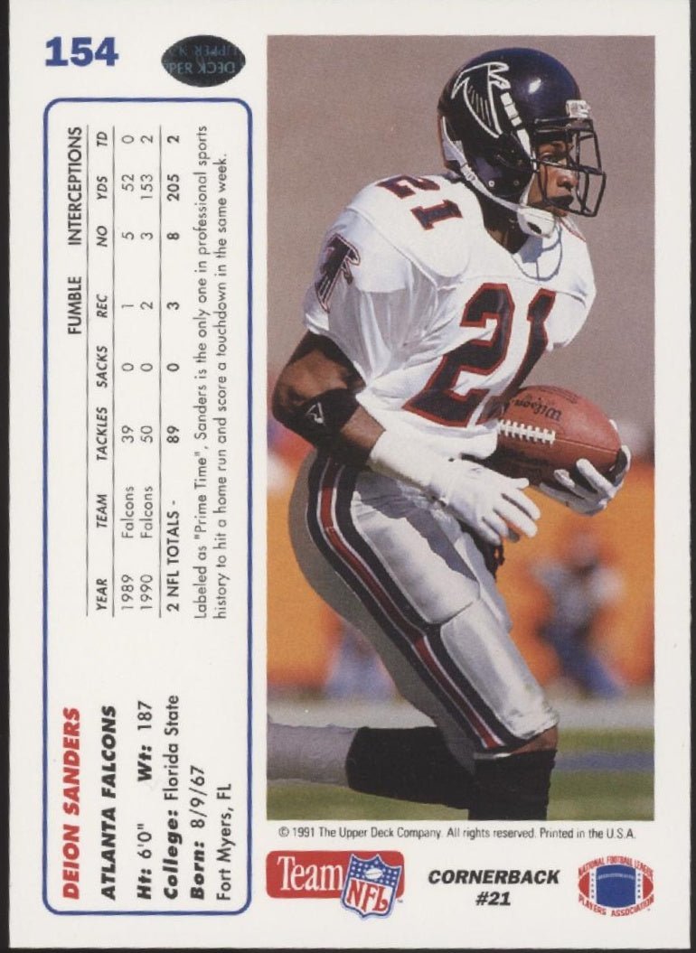 Deion Sanders 1991 Upper Deck #154 - Collector Store LLC