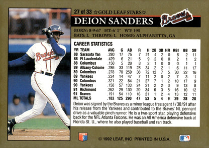 Deion Sanders 1992 Leaf 27 - Collector Store LLC