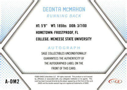 Deonta McMahon 2023 Sage Red Auto #A - DM2 - Collector Store LLC