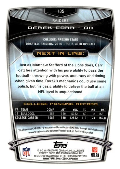 Derek Carr 2014 Bowman Chrome RC #135 - Collector Store LLC