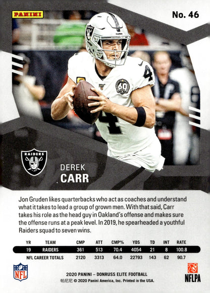 Derek Carr 2020 Panini Donruss Elite #46 - Collector Store LLC