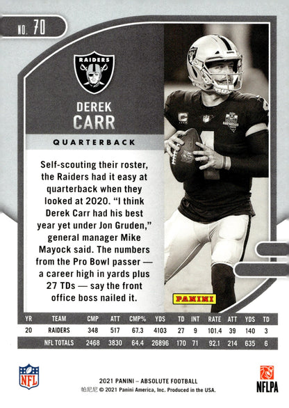 Derek Carr 2021 Panini Absolute #70 - Collector Store LLC