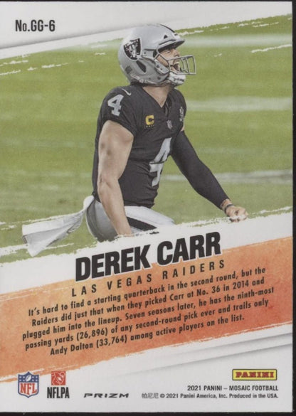 Derek Carr 2021 Panini Mosaic Got Game? Green Prizm #GG - 6 - Collector Store LLC