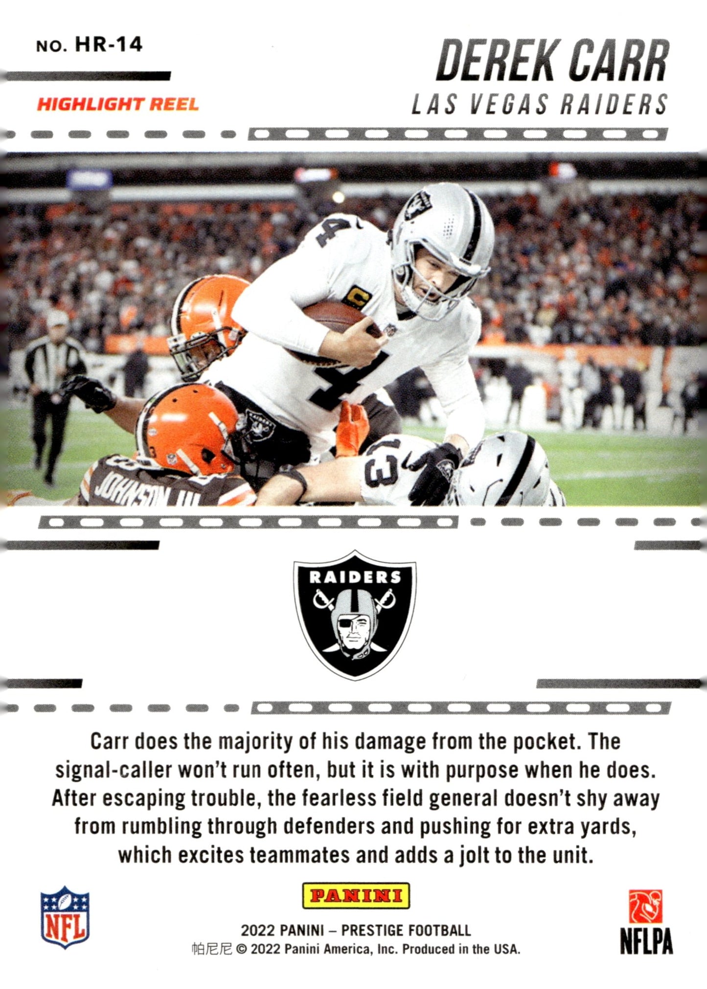 Derek Carr 2022 Panini Prestige Highlight Reel #HR - 14 - Collector Store LLC