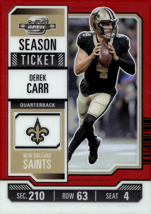Derek Carr 2023 Panini Contenders Optic Season Ticket Red Prizm 167/175 #40 - Collector Store LLC