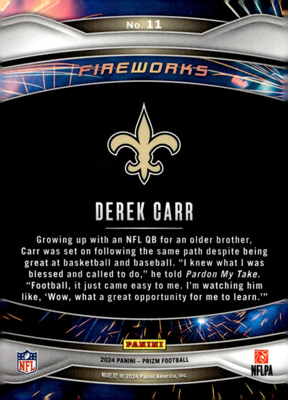 Derek Carr 2024 Panini Prizm Fireworks #11 - Collector Store LLC