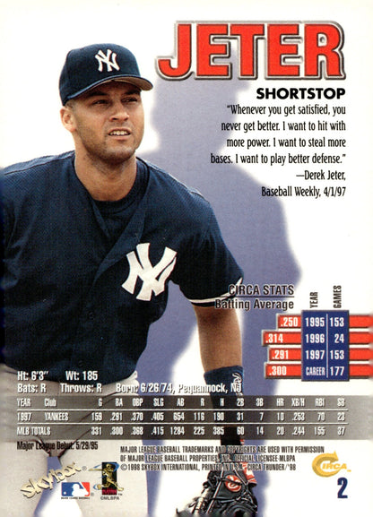Derek Jeter 1998 Skybox Thunder #2 - Collector Store LLC