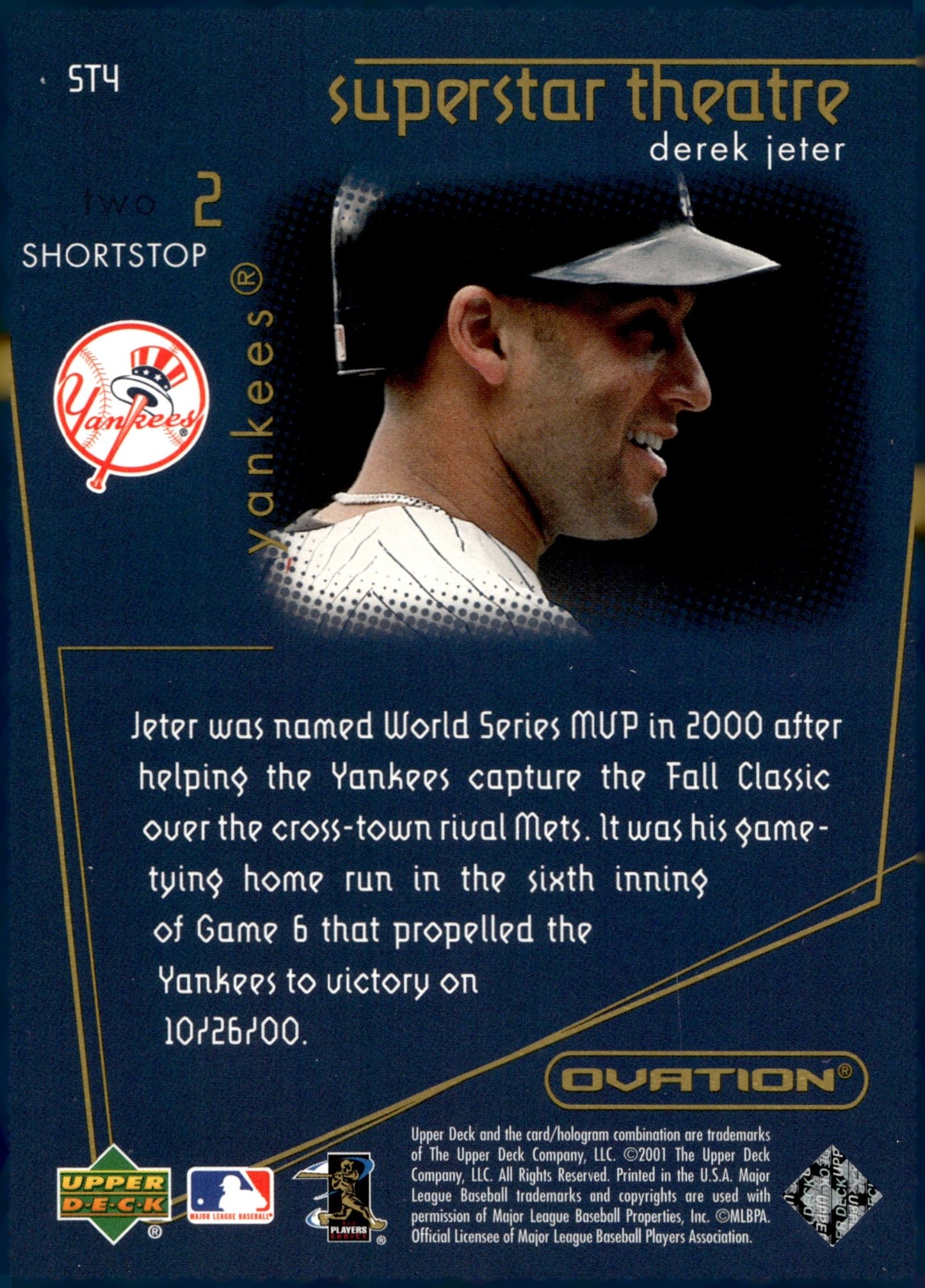 Derek Jeter 2001 Upper Deck Ovation Superstar Theatre ST4 - Collector Store LLC