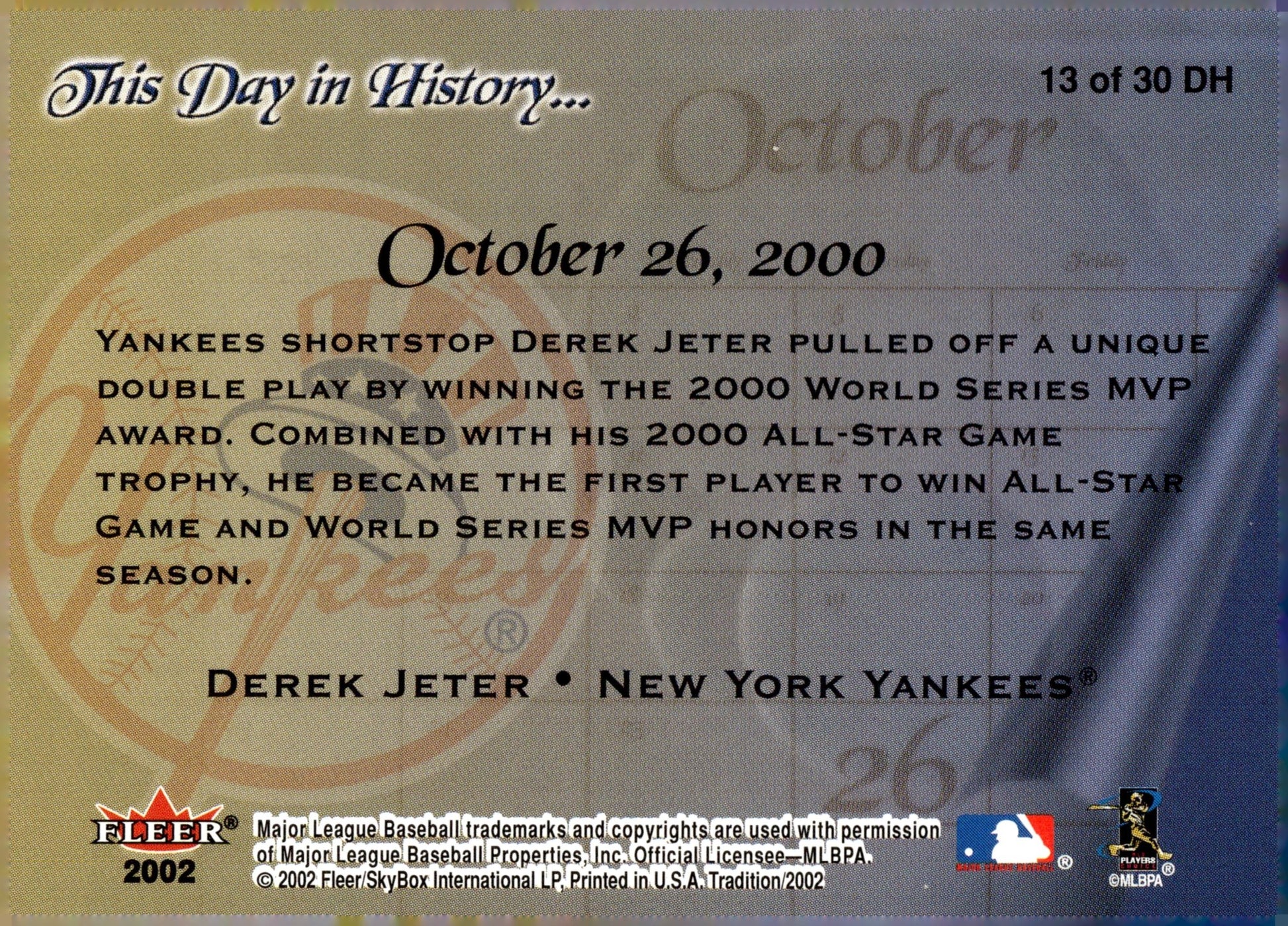 Derek Jeter 2002 Fleer Tradition This Day in History 13 - Collector Store LLC