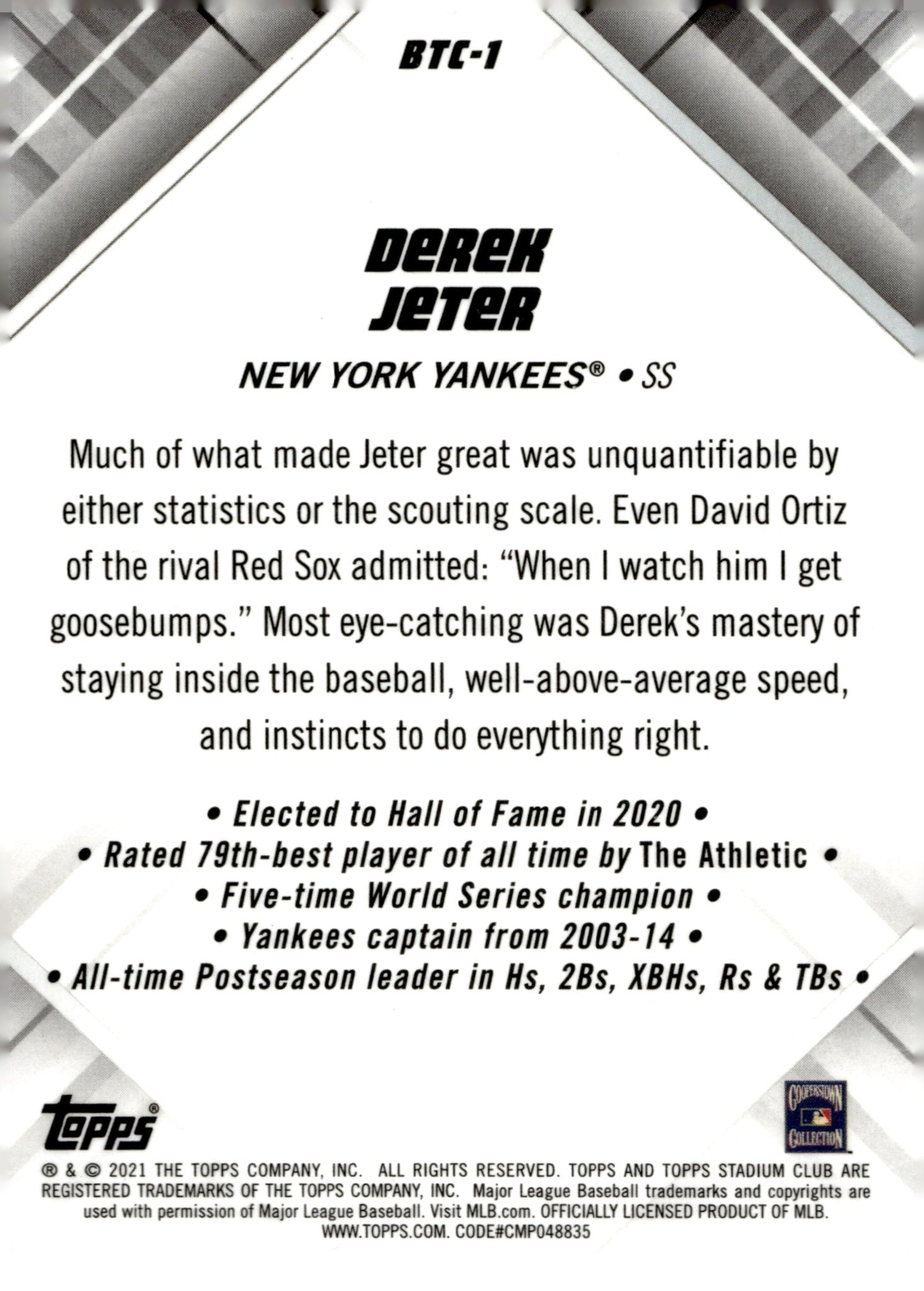 Derek Jeter 2021 Topps Stadium Club Chrome Beam Team Wave Refractor #BTC - 1 - Collector Store LLC