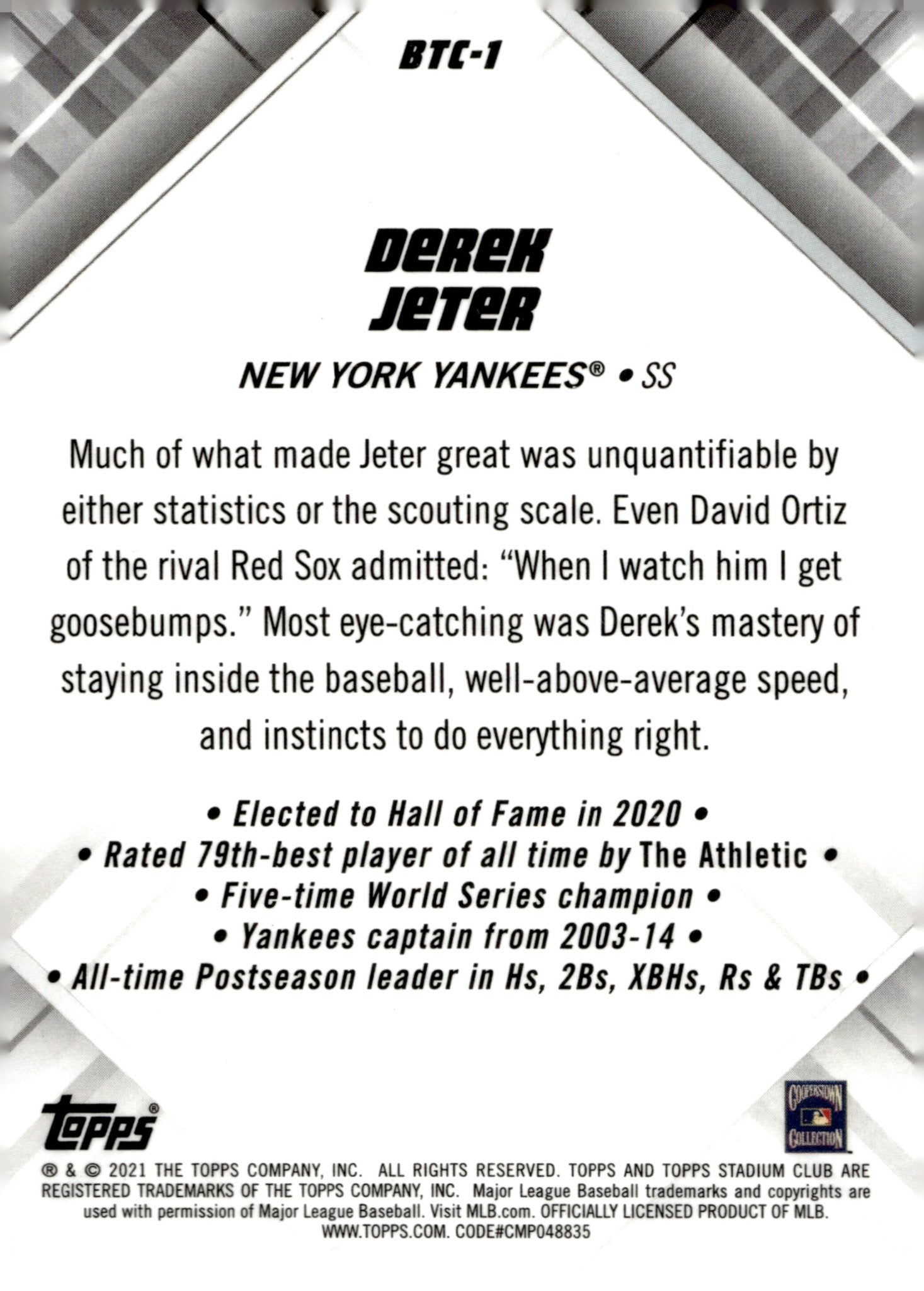 Derek Jeter 2021 Topps Stadium Club Chrome Beam Team Wave Refractor #BTC - 1 - Collector Store LLC