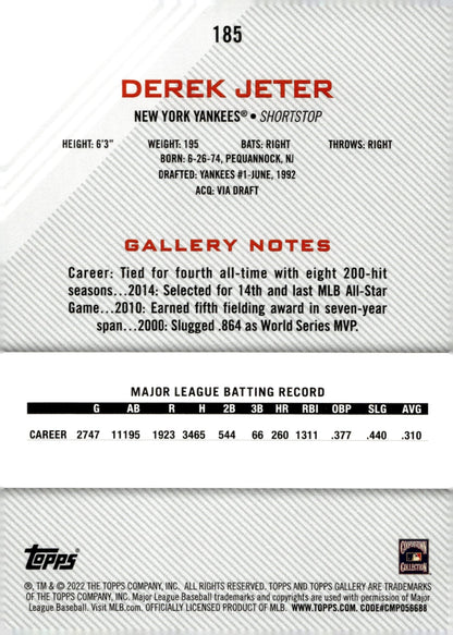 Derek Jeter 2022 Topps Gallery Foil #185 - Collector Store LLC