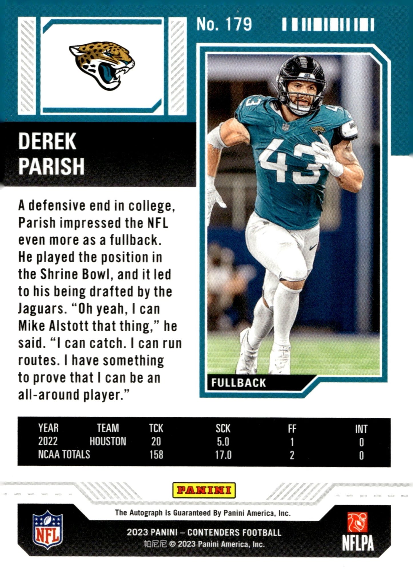Derek Parish 2023 Panini Contenders Rookie Ticket RC Auto #179 - Collector Store LLC