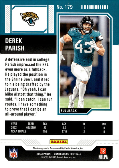 Derek Parish 2023 Panini Contenders Rookie Ticket RC Auto #179 - Collector Store LLC
