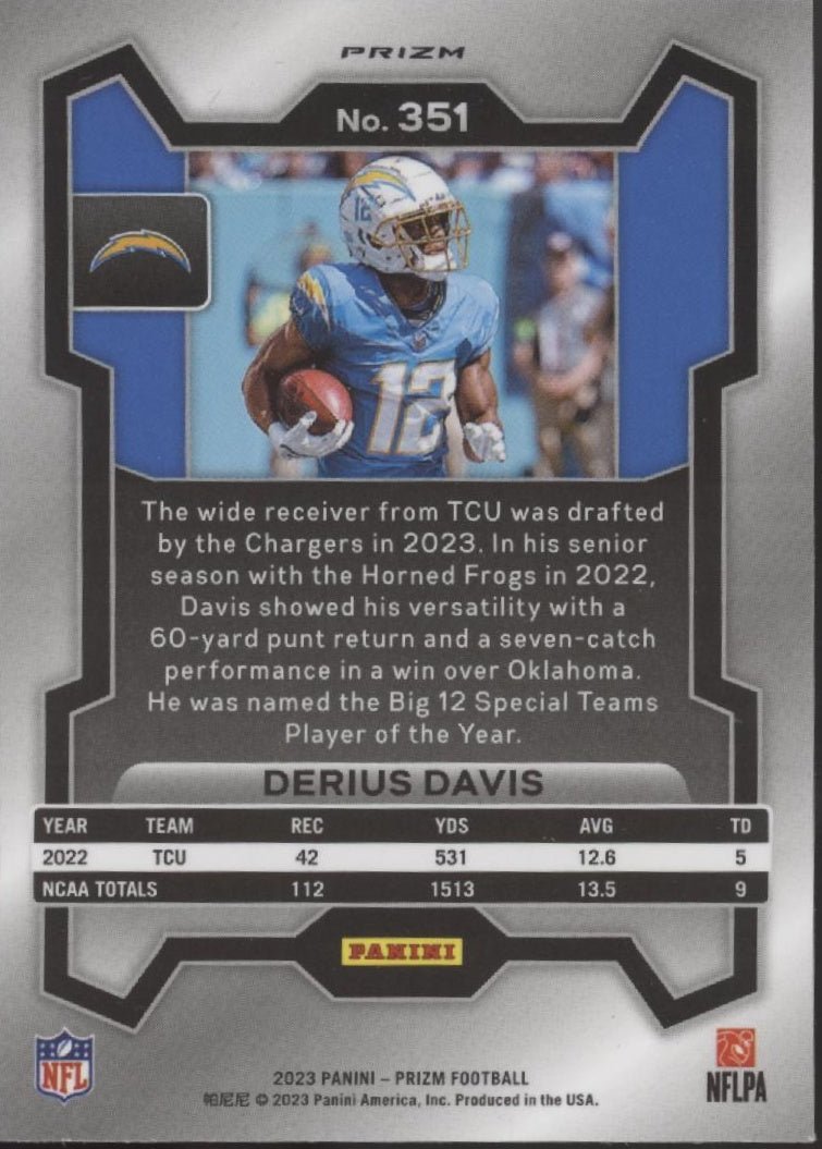 Derius Davis 2023 Panini Prizm Silver Prizm RC #351 - Collector Store LLC