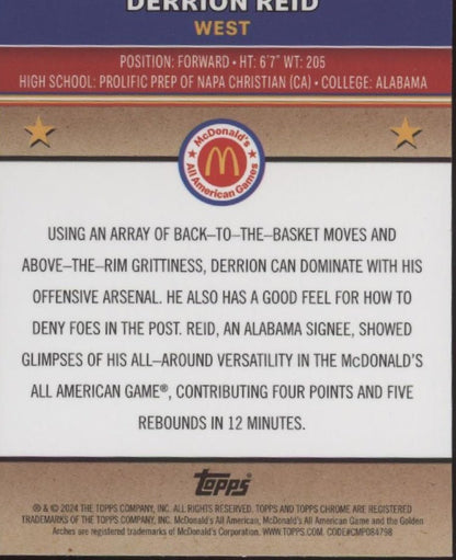 Derrion Reid 2024 Topps Chrome McDonald's All American McFlurry Refractor #41 #1 - Collector Store LLC