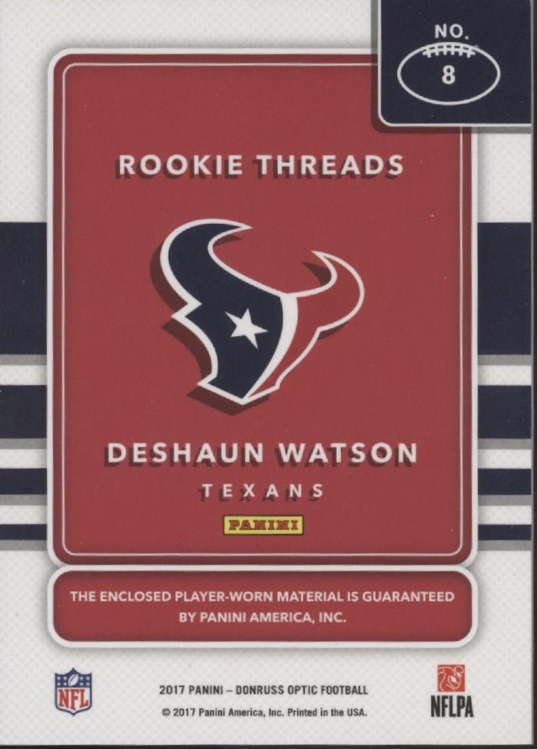 Deshaun Watson 2017 Panini Donruss Optic Rookie Threads Swatch RC #8 - Collector Store LLC