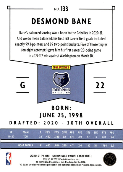 Desmond Bane 2020 - 21 Panini Chronicles Panini RC #133 - Collector Store LLC