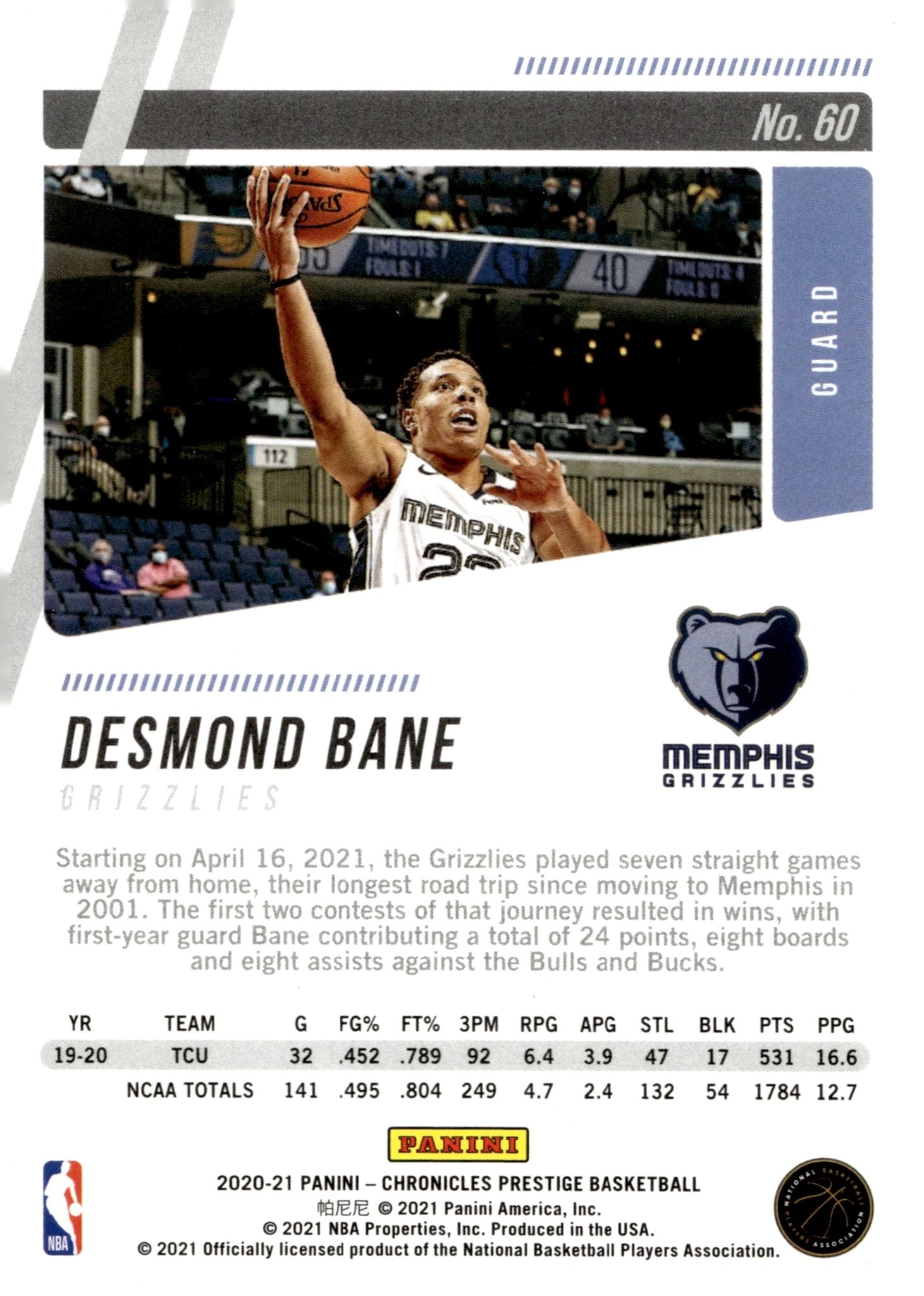 Desmond Bane 2020 - 21 Panini Chronicles Prestige RC #60 - Collector Store LLC