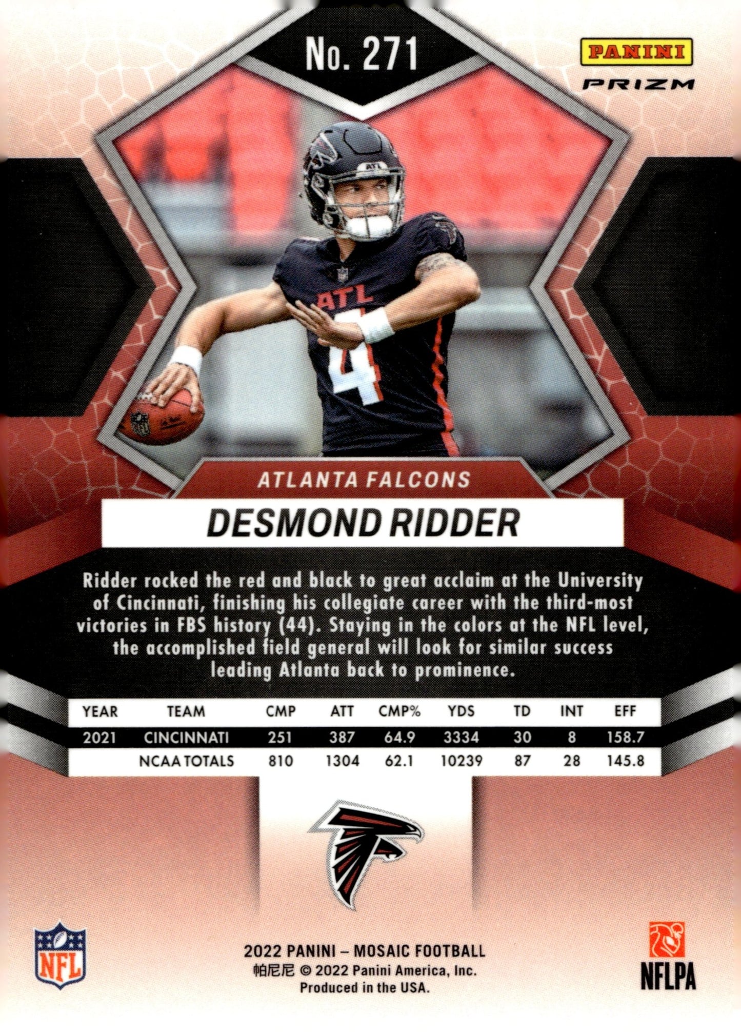 Desmond Ridder 2022 Panini Mosaic Prizm RC #271 - Collector Store LLC