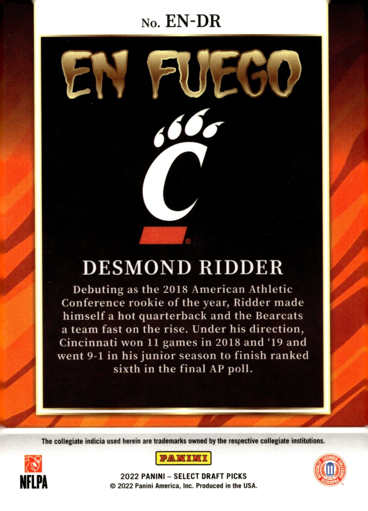 Desmond Ridder 2022 Panini Select Draft Picks En Fuego RC #EN - DR - Collector Store LLC