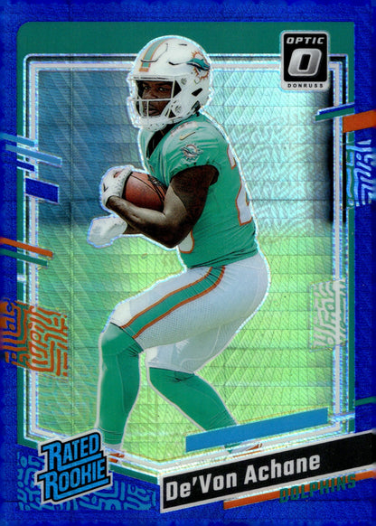 De'Von Achane 2023 Panini Donruss Optic Rated Rookie Blue Prism Prizm RC #269 - Collector Store LLC