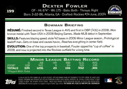 Dexter Fowler 2009 Bowman Chrome RC 199 - Collector Store LLC