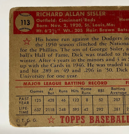 Dick Sisler 1952 Topps #113 Cincinnati Reds GD - Collector Store LLC